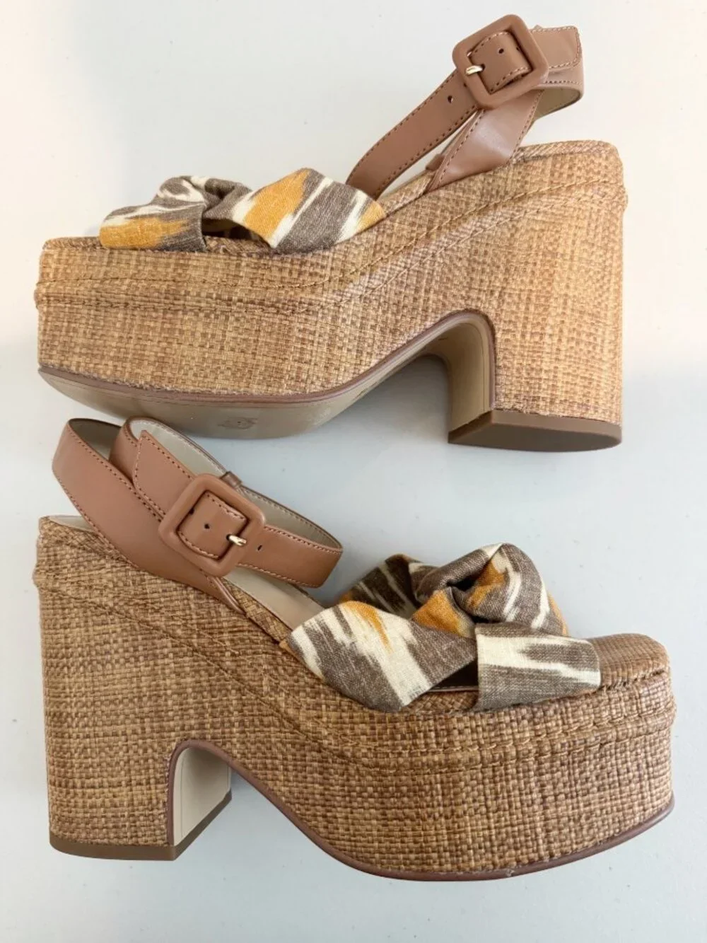 Sam Edelman Theresa Sandals Size 8 Gray Linen Multi‎ Strap Platform Vacation